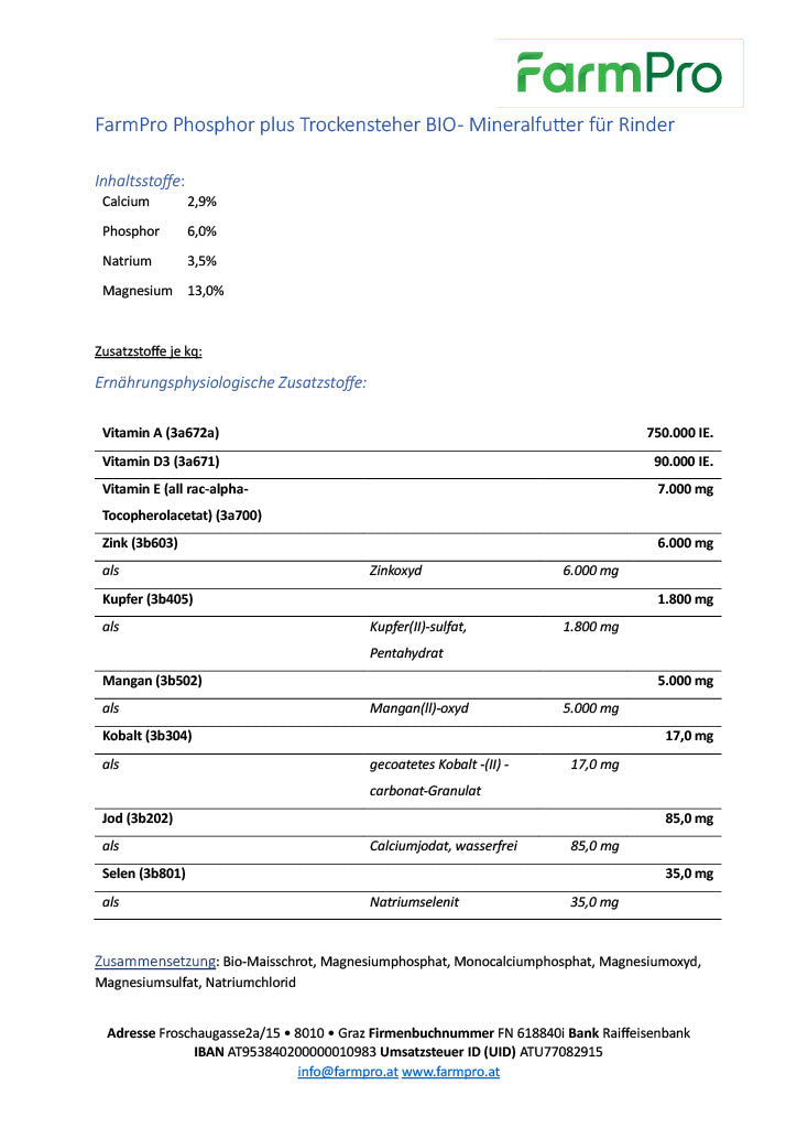 Farmpro Phosphor plus Trockensteher BIO - Mineralfutter für Rinder