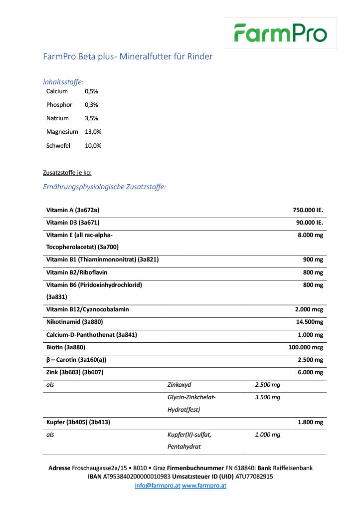 Farmpro Beta plus - Mineralfutter für Rinder